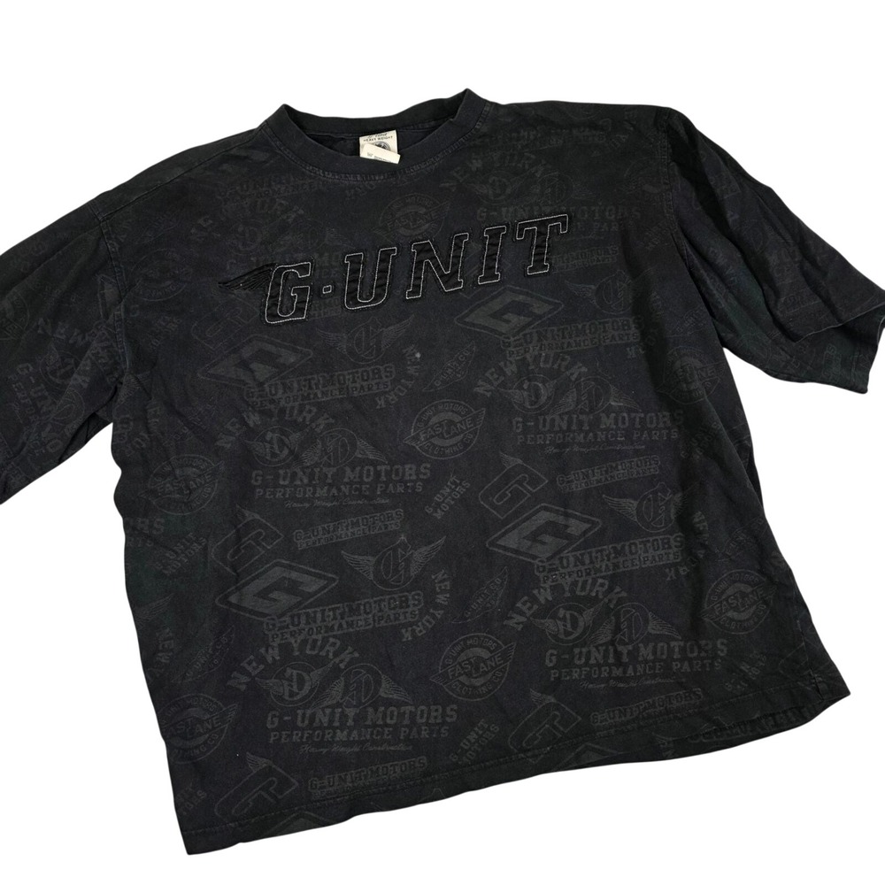 G-Unit T-Shirt Black All Over Print Motors Embroidered Y2K Hip Hop Rap Mens 3XB